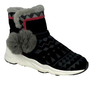 ASH MONGOLIA LAMBSKIN SUEDE SHEARLING GEOMETRIC POM POMS SNEAKER WINTER BOOTS